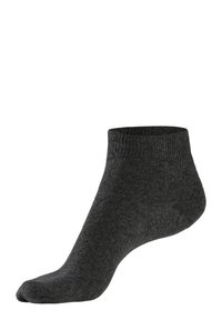 Dunkelgraue Kniesocke mit gerippter Textur und verstärktem Absatz. Entworfen für Komfort und Langlebigkeit. Geeignet für legere Kleidung.