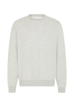 Light grey sweatshirt made of soft fabric, featuring a crew neck, long sleeves, ribbed cuffs, and a plain design without patterns or accents.