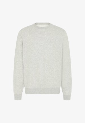 Light grey sweatshirt made of soft fabric, featuring a crew neck, long sleeves, ribbed cuffs, and a plain design without patterns or accents.
