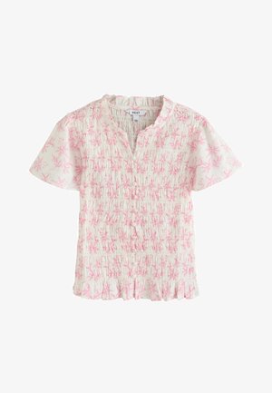 Next, PETITE FIT - FLUTTER SLEEVE BUTTON FRONT SMOCKED TOP - Pluus - pink white floral print