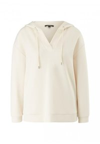 Hoodie i krämfärg med v-ringning, dragsko i huvan och långa ärmar. Tillverkad i mjukt tyg, den har en avslappnad passform och ribbad nederkant.