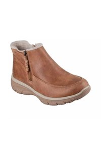 Braune Leder-Halbstiefel mit seitlichem Reißverschluss, Fleece-Futter und flexiblem Gummisohle für lässige Anlässe und kaltes Wetter.