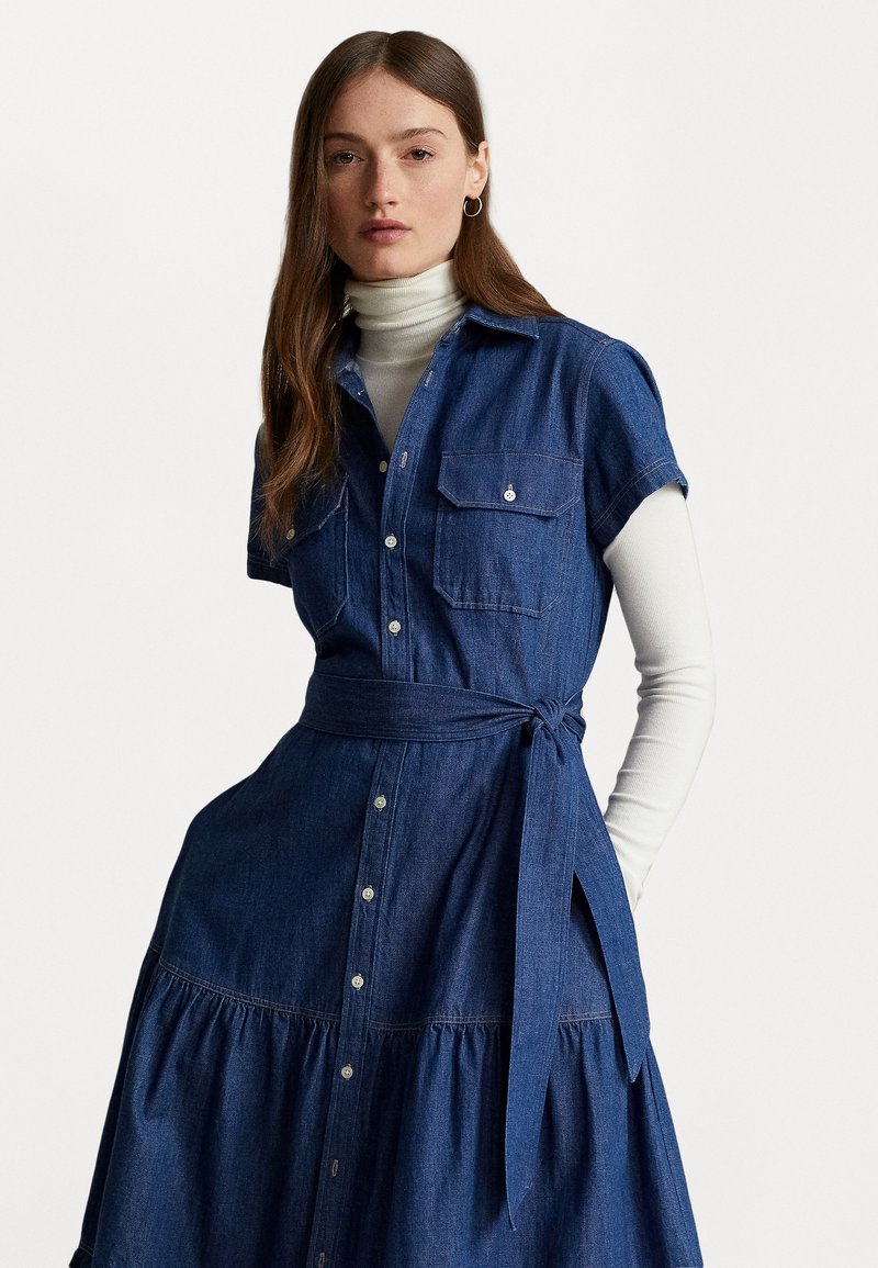 Polo Ralph Lauren SHORT SLEEVE DAY DRESS - Jerseykjole - chambray/blå ...