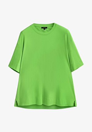 Ljusgrön T-shirt med korta ärmar i slät tyg, med rund halsringning och sidslitsar vid fållen för en avslappnad passform.