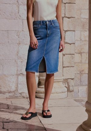 Next, KNEE LENGTH DENIM SKIRT - Denim skirt - mid blue