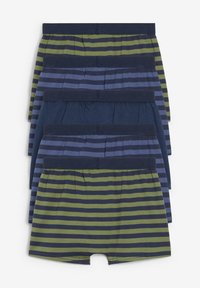 Set di cinque boxer in cotone con strisce orizzontali nei colori navy, blu scuro e verde. Realizzati in tessuto morbido con cintura elasticizzata.