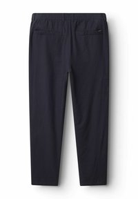 Mornarsko modri hlače z elastičnim pasom, ravnim sprednjim delom in dvema zadnjima xžepoma, ki se ponašajo s slim fit krojem in gladkim, teksturiranim materialom.