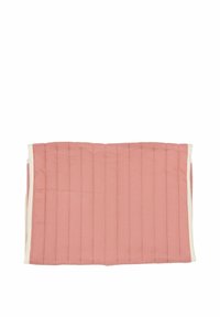 Organisateur en tissu rose avec une texture matelassée et des coutures verticales, bordé d'une finition crème. De forme rectangulaire, adapté pour le rangement.