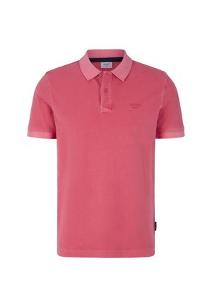 Roze katoenen polo shirt met een kraag, korte mouwen en een subtiel logo op de borst. Glad textuur en een standaard pasvorm.