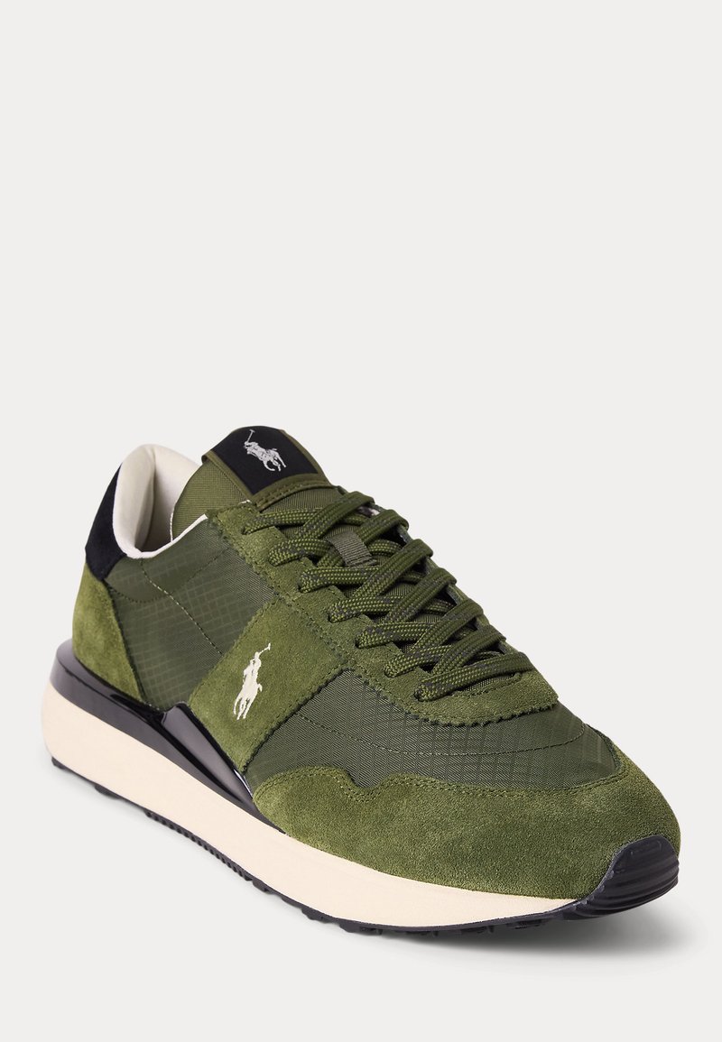 Polo by Ralph Lauren Olive Green Suede Wingtip Sneakers with Yellow Laces RALPH LAUREN POLO army Green Canvas suede Logo Leather Lace  main image 3