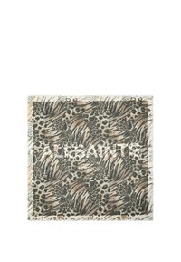 SQR-panneau til leopard- og blomstermotiv i nuancer af grå, sort og beige. Blødt stof med en kantet kant og branding i midten.