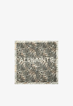 SQR-panneau til leopard- og blomstermotiv i nuancer af grå, sort og beige. Blødt stof med en kantet kant og branding i midten.