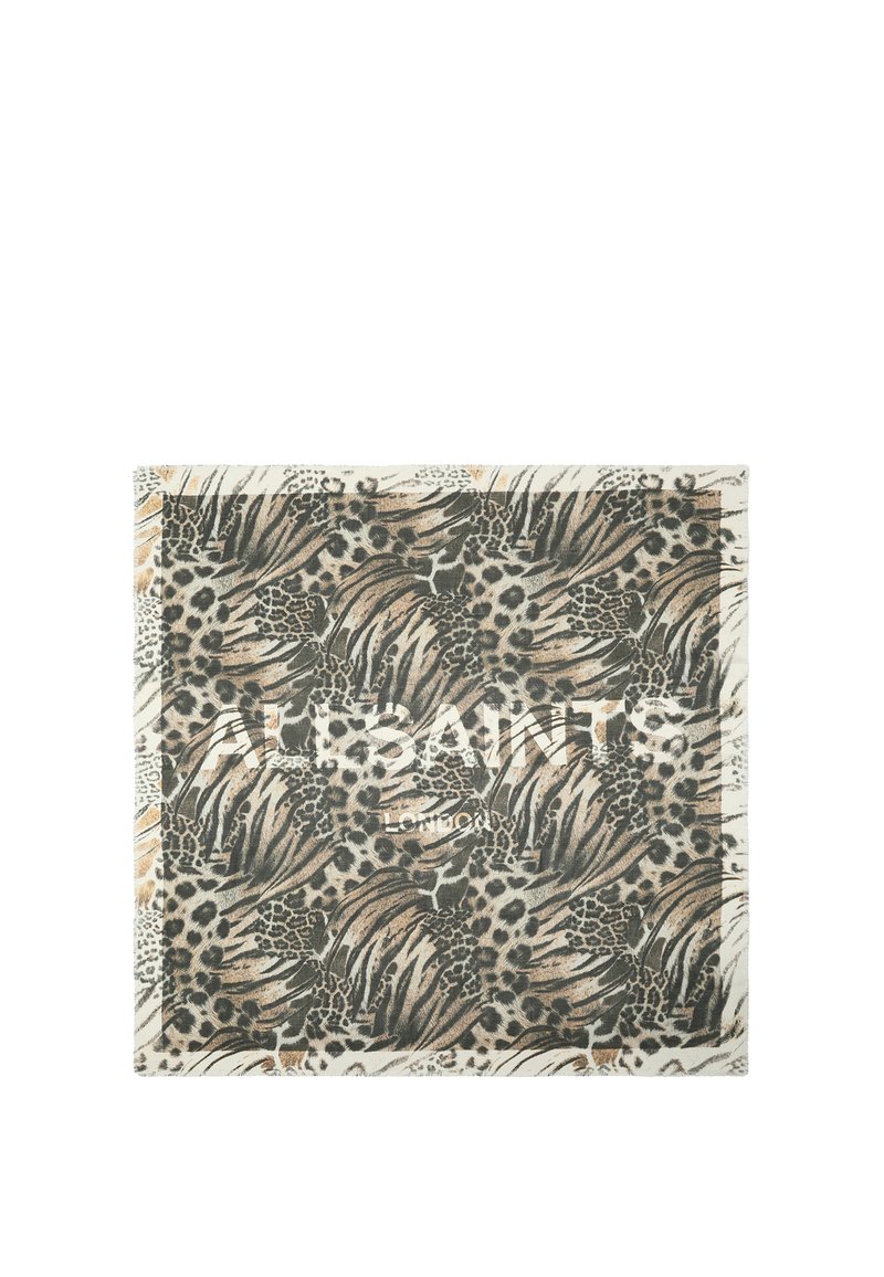 SQR-panneau til leopard- og blomstermotiv i nuancer af grå, sort og beige. Blødt stof med en kantet kant og branding i midten.