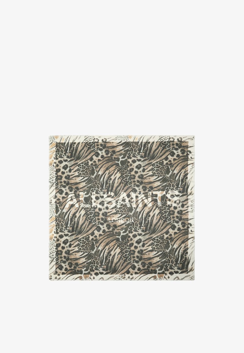 SQR-panneau til leopard- og blomstermotiv i nuancer af grå, sort og beige. Blødt stof med en kantet kant og branding i midten.