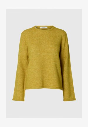 Selected, SLWLULU NEW LS KNIT O-NECK NOOS - Striktrøje - avocado oil
