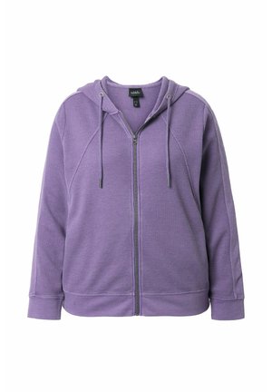 Felpa con cappuccio viola in maglia a nido d'ape con cerniera, coulisse, maniche lunghe e polsini e orlo a costine.