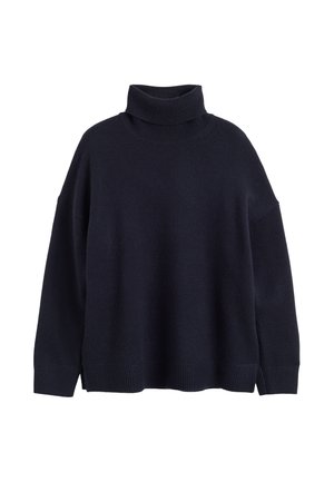 Maglione a dolcevita blu navy realizzato in materiale morbido, con vestibilità rilassata, spalle scese, polsini e fondo a coste.