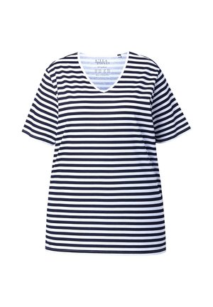 Gestreept T-shirt met V-hals in marineblauw en wit, met korte mouwen, een losse pasvorm en een zachte katoenen stof.