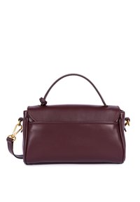 Borsa a mano in pelle color bordeaux con forma strutturata, manico superiore, tracolla rimovibile e dettagli in metallo dorato. Texture liscia con cuciture minime.