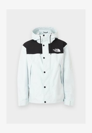 Λευκό και μαύρο μπουφάν με κουκούλα, με κουμπιά μπροστά, πλαϊνές τσέπες με φερμουάρ, ρυθμιζόμενα μανίκια και το λογότυπο "The North Face" στο στήθος.