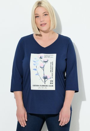PLANT MOTIF, CLASSIC, V-NECK, 3/4 SLEEVE - Camiseta de manga larga - ink blue