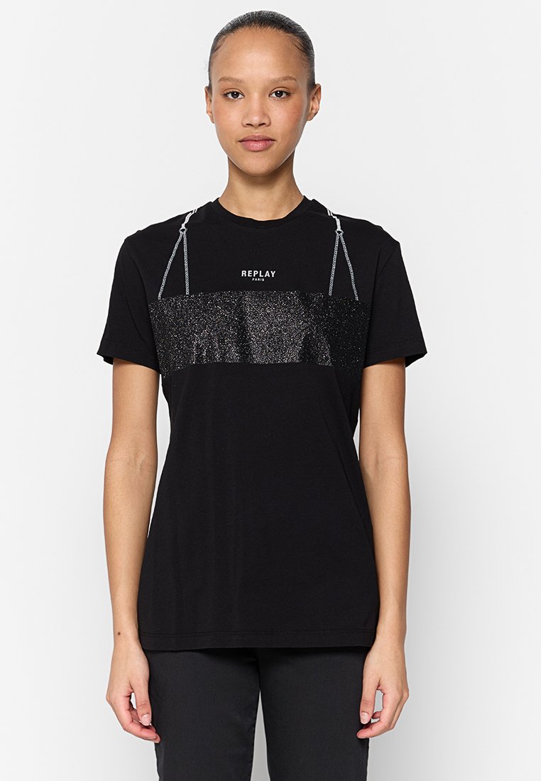 Replay T-shirt print zwart