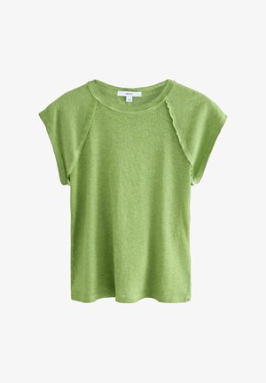 Korte mouw top in lichtgroen, met een relaxte pasvorm, licht rafelige naden en een zachte, gestructureerde stof voor comfort.