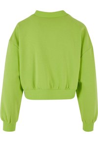 Felpa corta di un brillante verde, realizzata in tessuto morbido. Presenta un colletto e polsini a costine con vita arricciata per un fit rilassato.