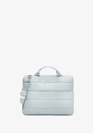 Helehall pehmendusega sülearvutikott, millel on ülaosas käepidemed ja reguleeritav õlarihm, valgel taustal.