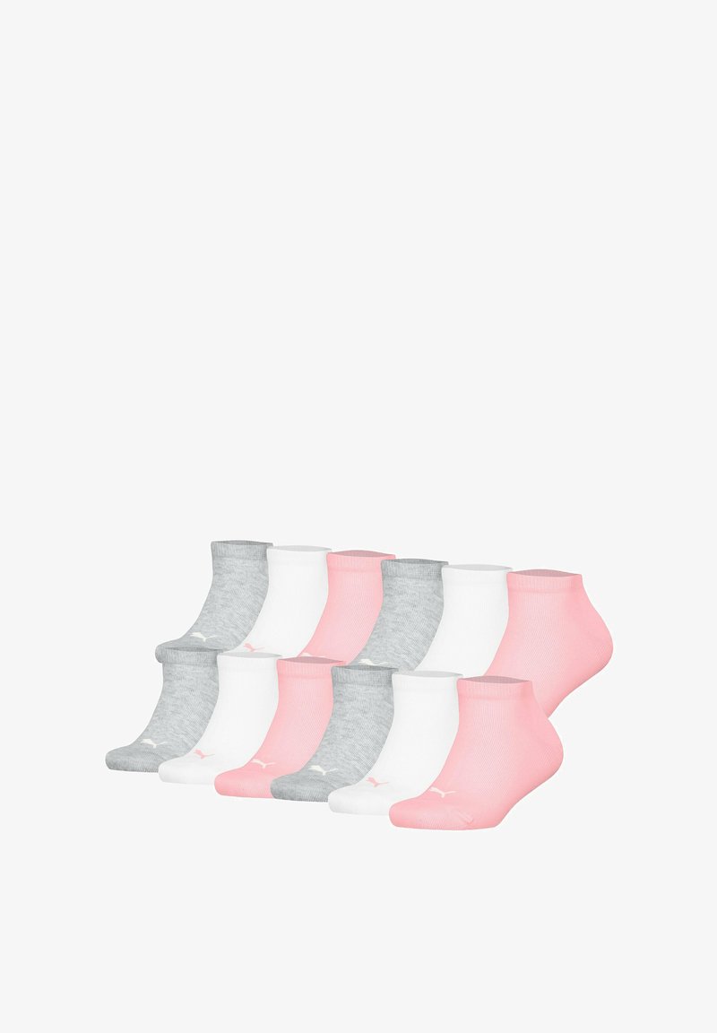 Dziesięć par skarpetek kostkowych w kolorze różowym, białym i szarym. Mieszanka bawełny, struktura ribbed, z małymi akcentami logo z boku.