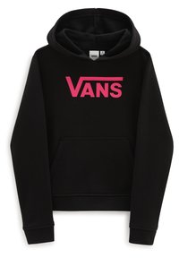 Czarna bluza z kapturem z dużym różowym logo "Vans". Posiada przednią kieszeń oraz ściągacze przy mankietach dla lepszego dopasowania.