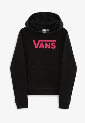 Czarna bluza z kapturem z dużym różowym logo "Vans". Posiada przednią kieszeń oraz ściągacze przy mankietach dla lepszego dopasowania.