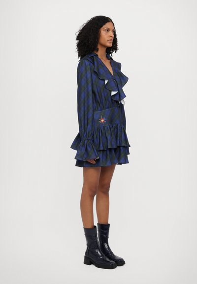 Sinead Gorey TARTAN RUFFLE MINI DRESS - Denné šaty - blue