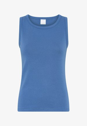 Rippenträgershirt in Blau mit Rundhalsausschnitt, aus dehnbarem Stoff gefertigt, mit einer figurnahen Passform und glatter Textur.