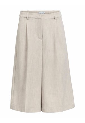Beige wide-leg culotte trousers with belt loops, front pleats, and a high waist from the brand Object.