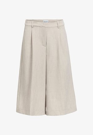Beige wide-leg culotte trousers with belt loops, front pleats, and a high waist from the brand Object.