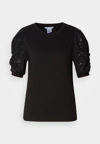 PUFF SLEEVE CREW NECK TEE - Trükipildiga T-särk - black