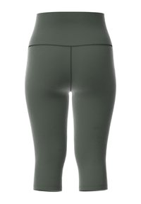 Dreiviertel-Leggings in einem dunklen Olivgrün, aus dehnbarem, glattem Gewebe mit hohem Bund und flachen Nähten.