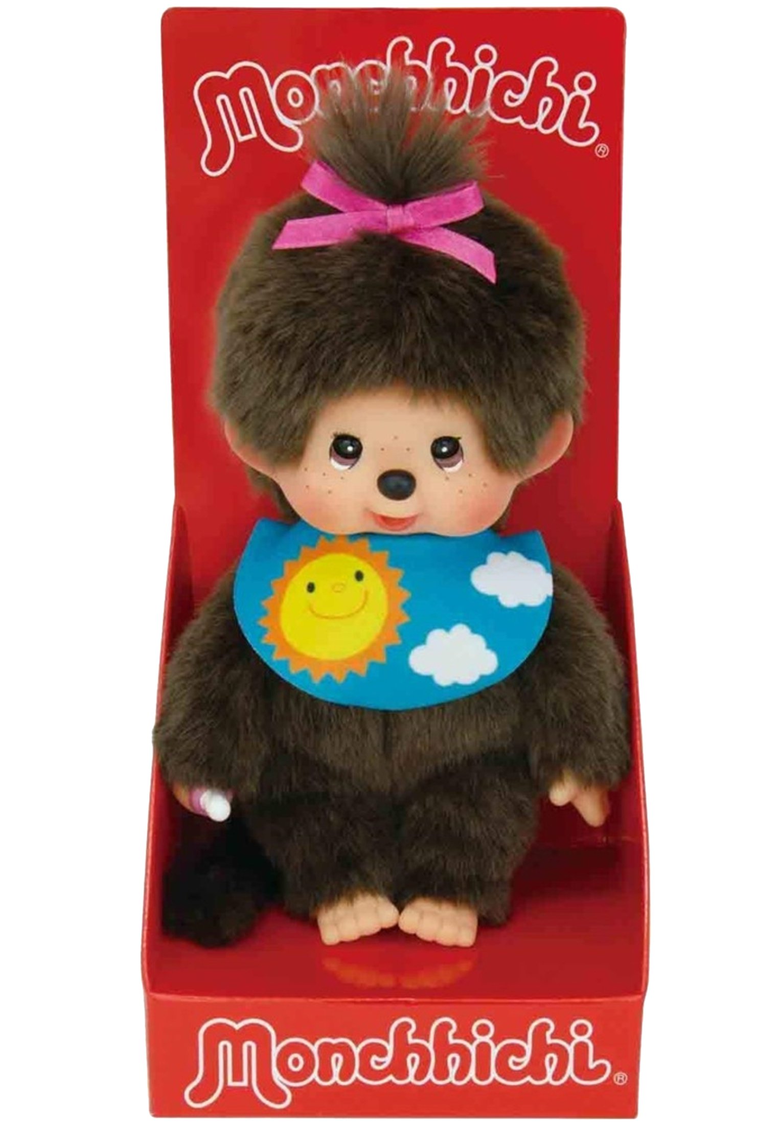 Monchhichi Fille Sleepy 20 Cm | Poupée Peluche Marron Avec Bavoir Réversible Et Tétine | Cadeau Collectionneurs Et Enfants