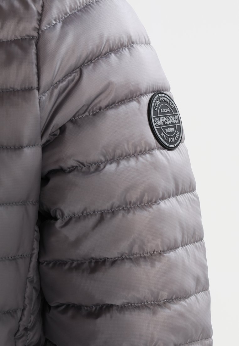 superdry womens core down hooded jacket comet silver
