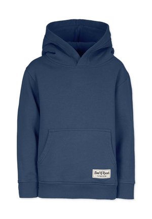 Marinblaues Kapuzensweatshirt aus weichem Material, mit Kängurutasche und geripptem Saum sowie Bündchen. Mit einem Logopatch an der unteren Vorderseite.