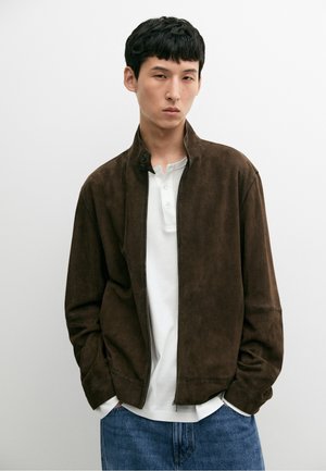 Massimo Dutti SUEDE LEATHER JACKET - Lederjacke - mottled dark brown