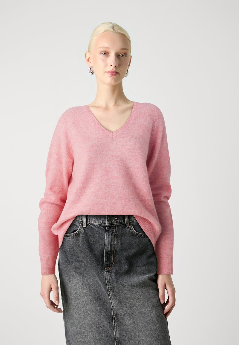 Selected Femme SLFLULU NEW V NECK - Pulover - peony