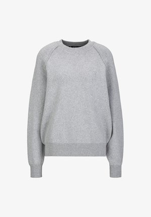 Grauer Sweatshirt aus weichem Baumwollmix. Verfügt über einen gerippten Rundhalskragen, lange Raglanärmel und gerippte Bündchen sowie einen Saum.