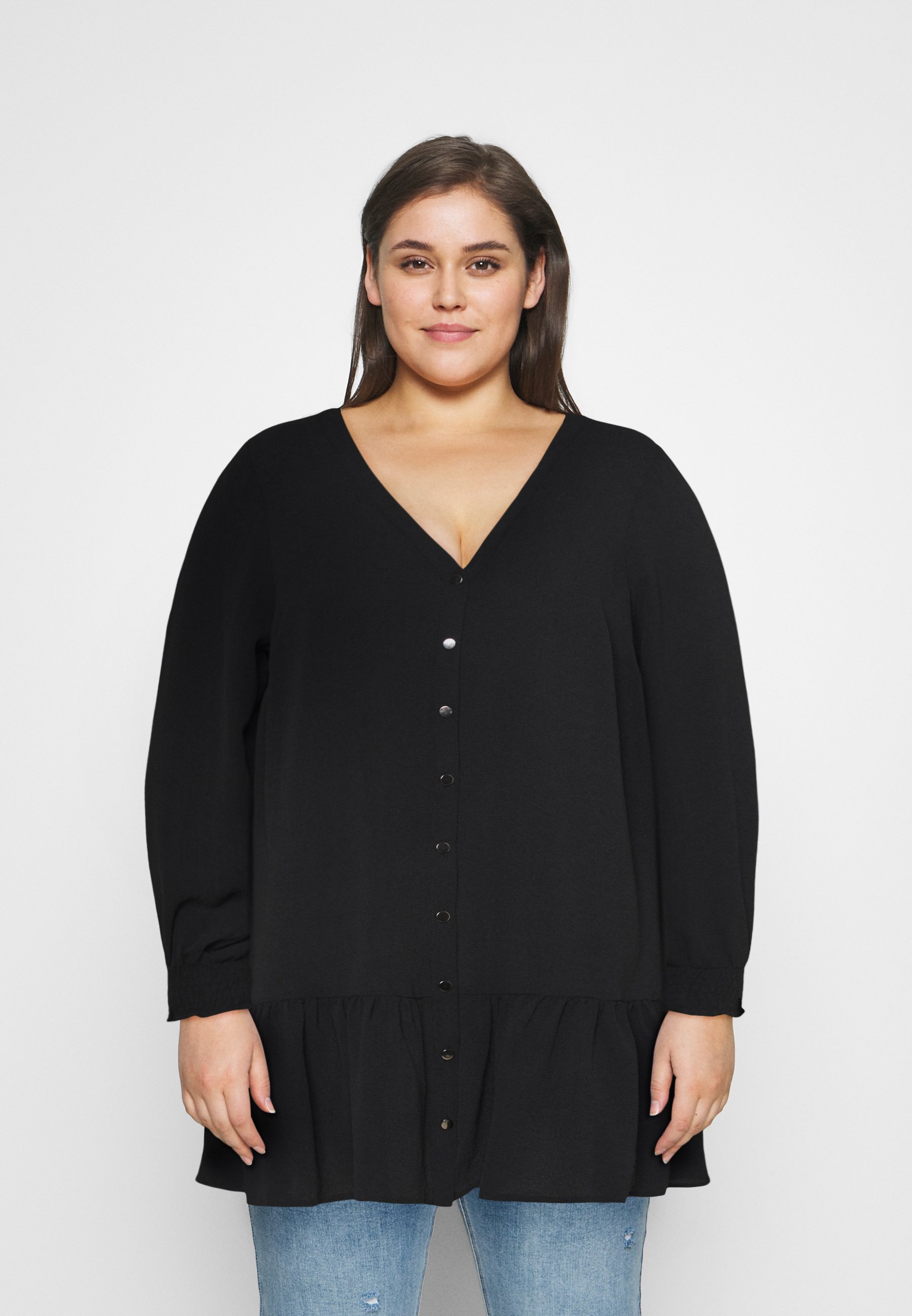 Women BLACK SHEERED CUFF BUTTON - Blouse Women BLACK SHEERED CUFF BUTTON - Blouse