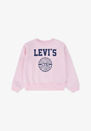 Helles rosa Sweatshirt mit navyblauem LEVI'S-Logo und Siebdruckdesign auf der Vorderseite, mit rundem Halsausschnitt und gerippten Bündchen.