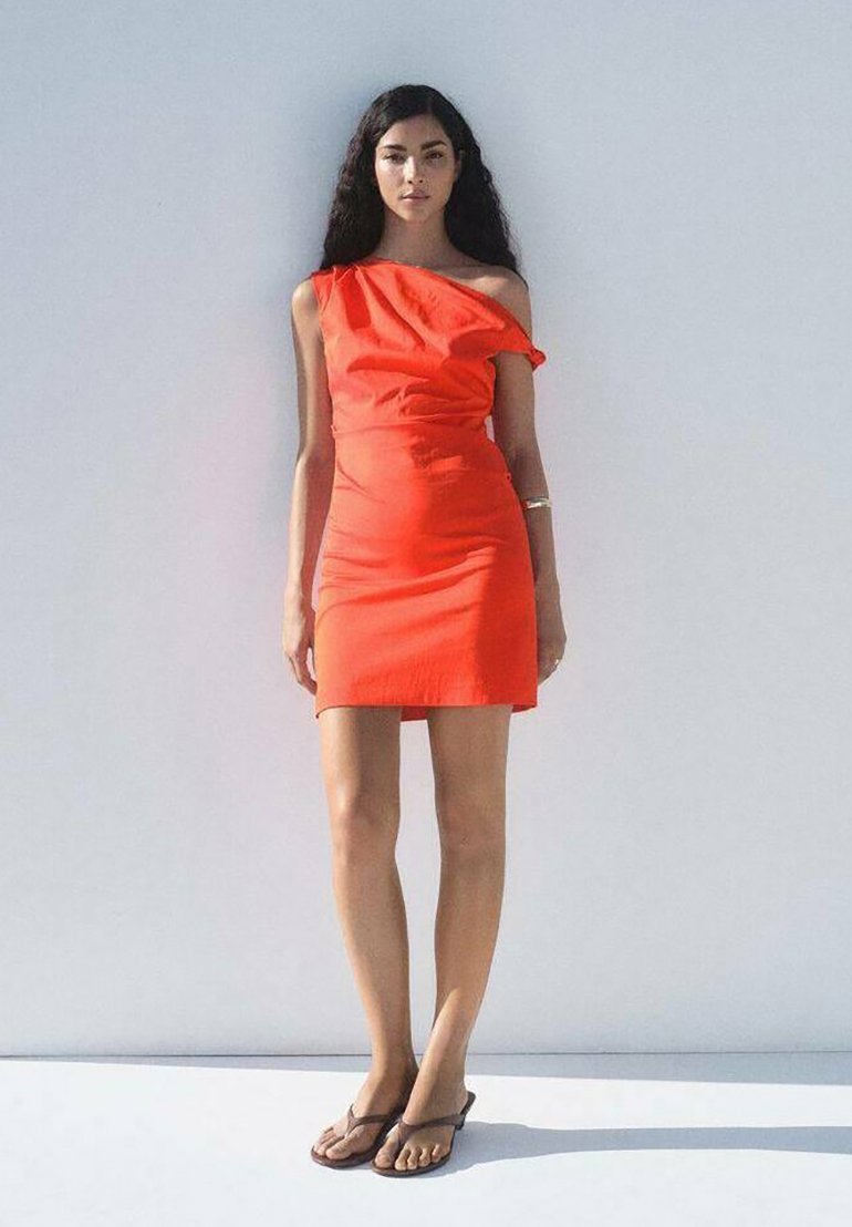 Mango SHORT WITH ASYMMETRICAL NECKLINE - Shift dress - coral - Zalando.ie