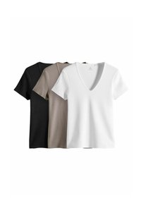 THE SET REGULAR FIT - 3 PACK V-NECK SHORT SLEEVED  - Pamata T-krekls - black white taupe brown