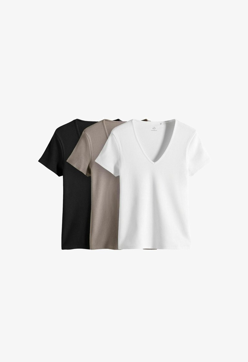 THE SET REGULAR FIT - 3 PACK V-NECK SHORT SLEEVED  - T-shirt basic - black white taupe brown
