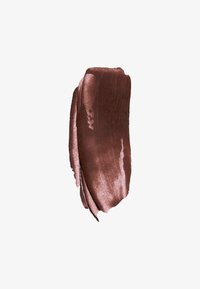 Sanfter Strich aus dunkelbrauner Creme-Make-up oder Farbe auf weißem Hintergrund mit glänzenden und matten Bereichen.